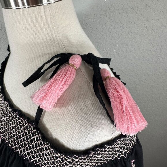 LoveShackFancy Black Pink Smocked Embroidered Dress - Picture 12 of 15